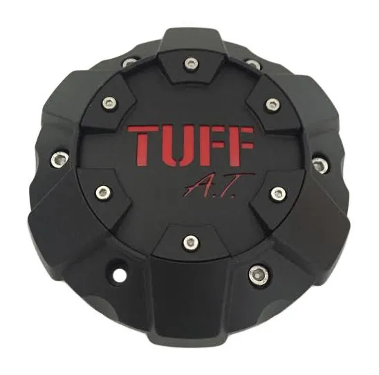 TUFF AT C611901CB3 Matte Black With Red Lettering Wheel Center Cap